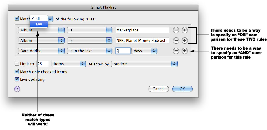 Why a single Smart Playlist won't work