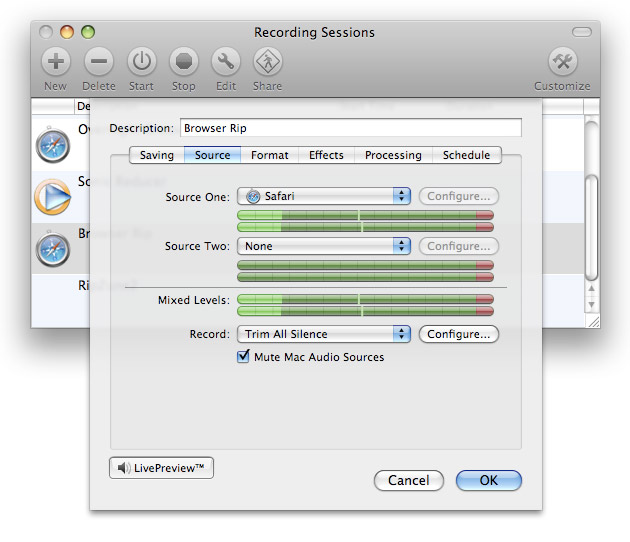 WireTap Recording Sessions Source Tab